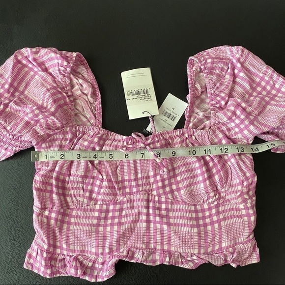 Faithfull Top Vaneda Cropped Plaid Ruffle Shirred Djerra Check Iris 6 M NWT - Picture 8 of 13